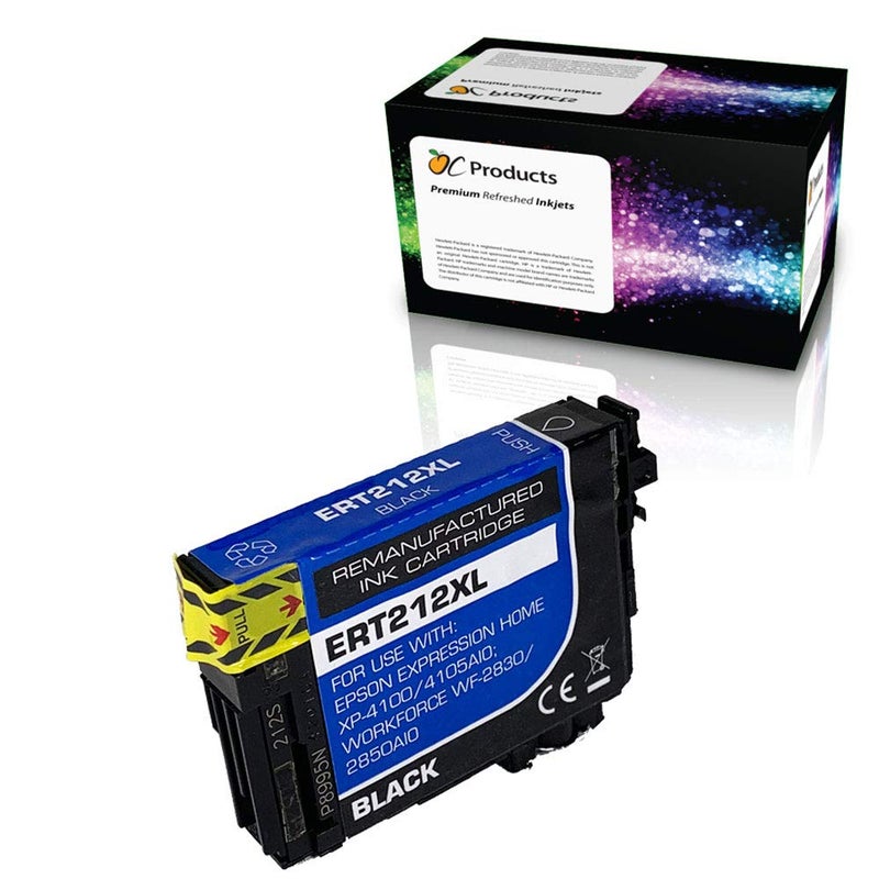 OCProducts Remanufactured Ink Cartridge Replacement for Epson 212 212XL for XP-4100 XP-4105 WF-2830 WF-2850 (Black)